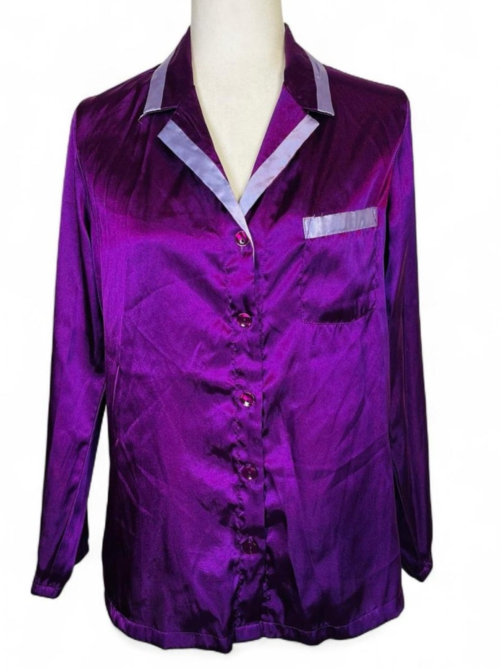 Y2K Jaclyn Smith Size Medium M Button Down Pajama Top Shirt Purple Long Sleeve